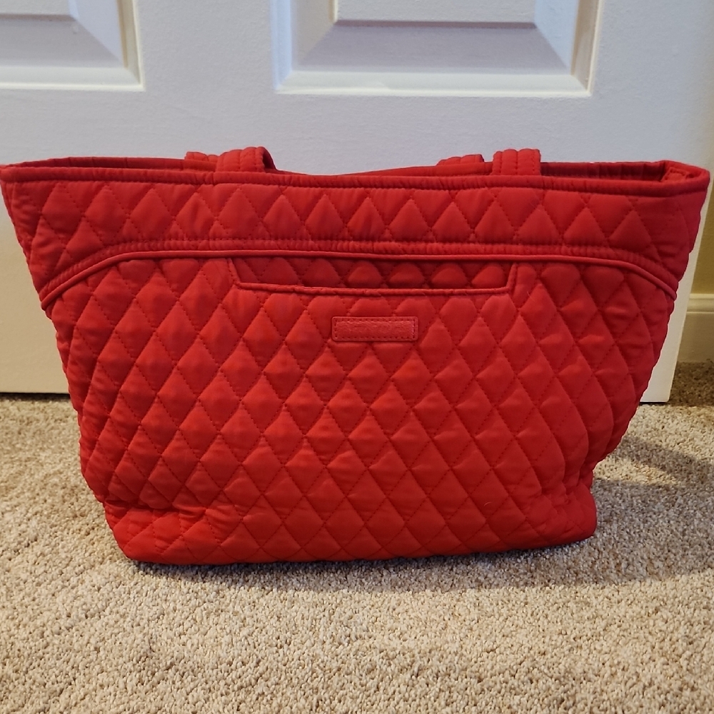 Vera Bradley Red Quilted Tote Bag with Diamond Pattern